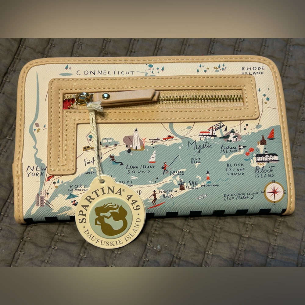 Spartina 449 Light Blue Nautical Map Zip Wallet - Picture 3 of 5